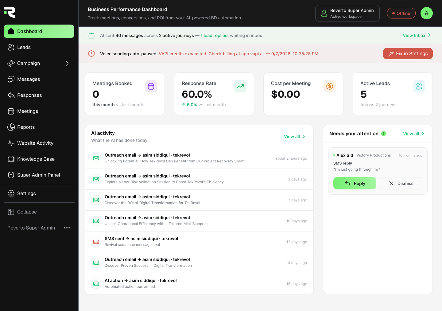 Reverto Dashboard screen
